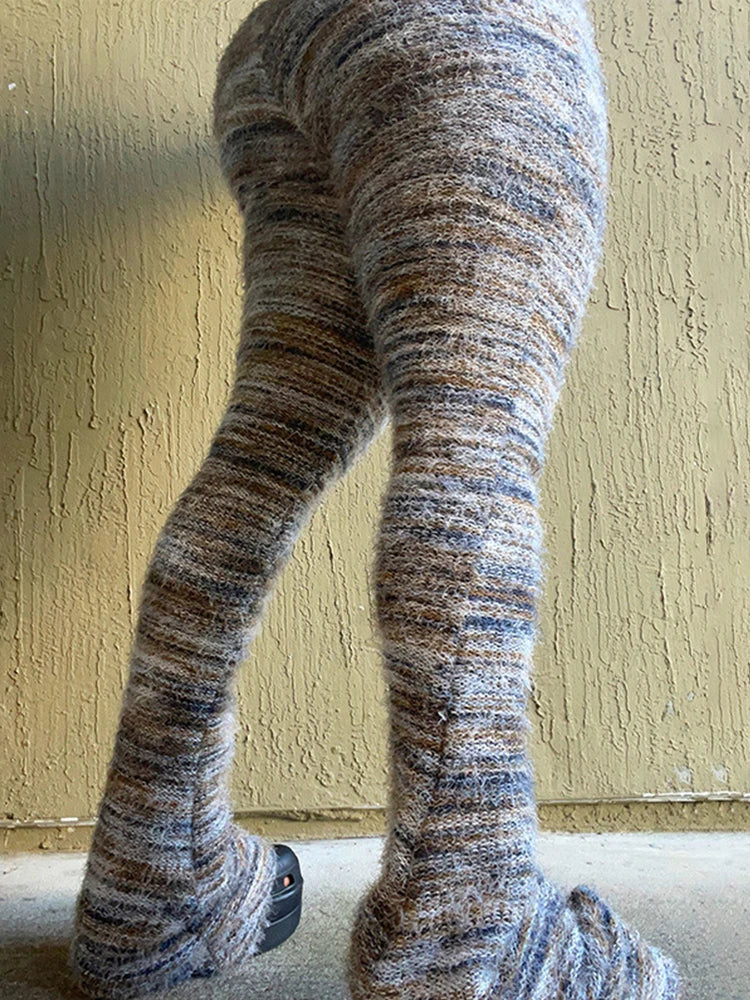 Fuzzy Flare Pants Woman 2024 Winter Stacked Fur Pant Women High Waist Leggings Fashion Skinny Casual Sexy Club Flared Pants