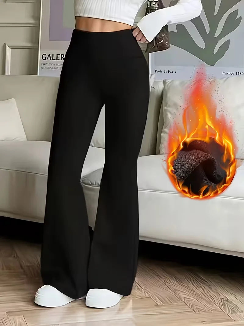 Fleece Solid Color Flared Pants Are Elegant Winter  Thermal Pants They Are Thick And Form Fitting Suitable For Casual Occasions