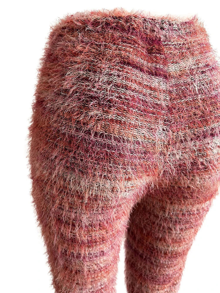 Fuzzy Flare Pants Woman 2024 Winter Stacked Fur Pant Women High Waist Leggings Fashion Skinny Casual Sexy Club Flared Pants