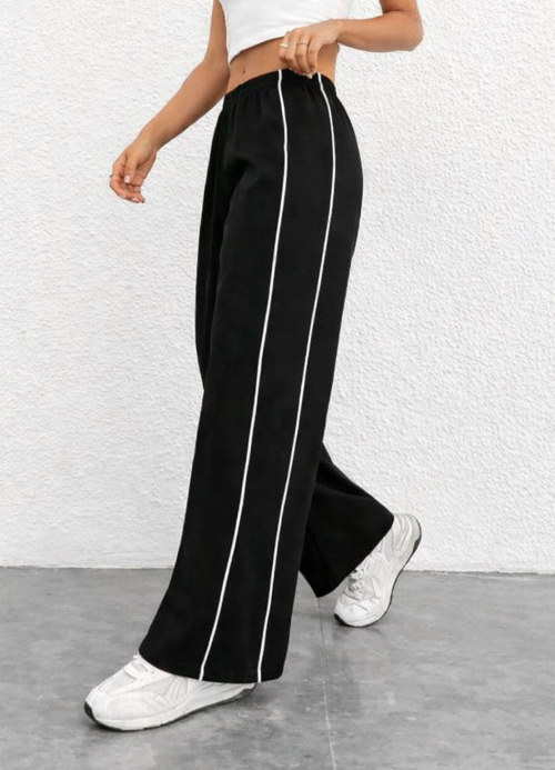 Black Side-Stripe Wide-Leg Relaxed Trousers